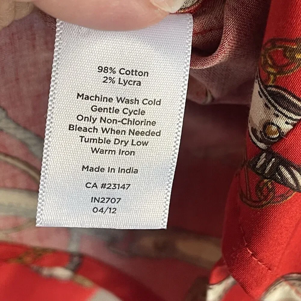 Talbots Top Plus Size 14 Womens Shirt Chains Versace Style Red Gold Print Button - Picture 8 of 10